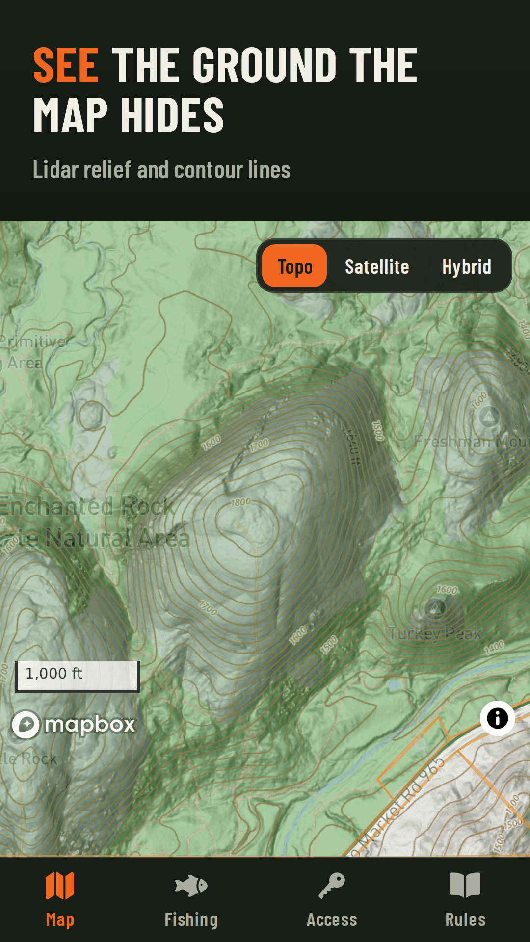 Lidar relief showing the ground the map hides